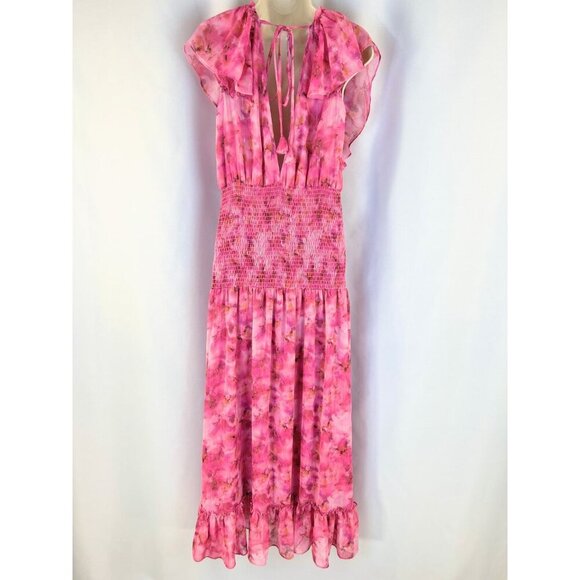 NEW MISA Los Angeles Pink Bo Ruffle Maxi Dress $460 - Picture 7 of 13